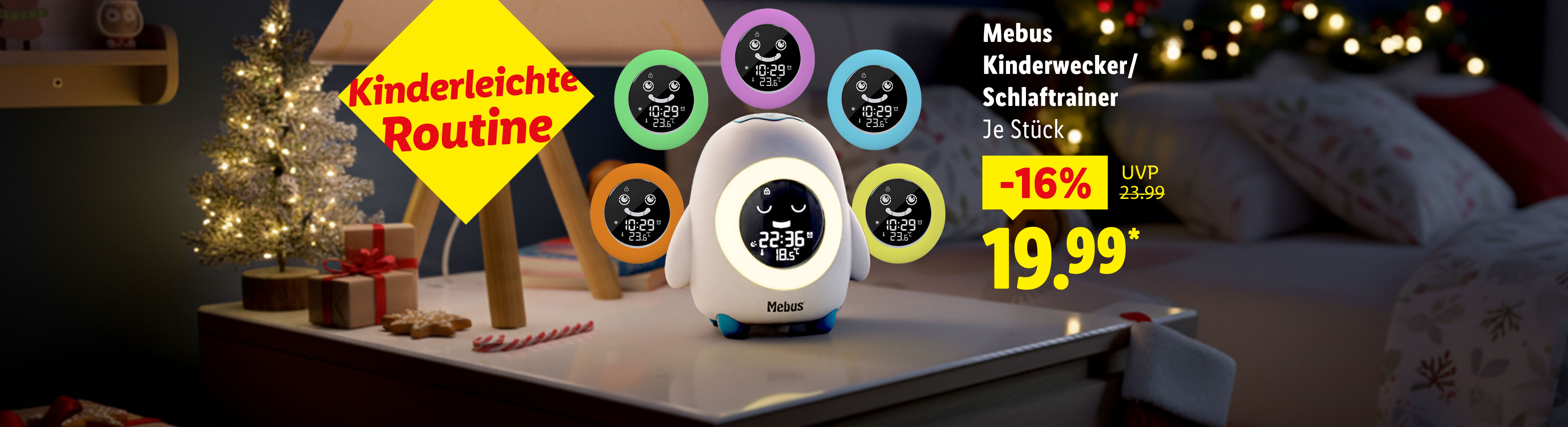Mebus Kinderwecker/Schlaftrainer mit einfacher Routine, 16% Rabatt, jetzt 19.99€.
