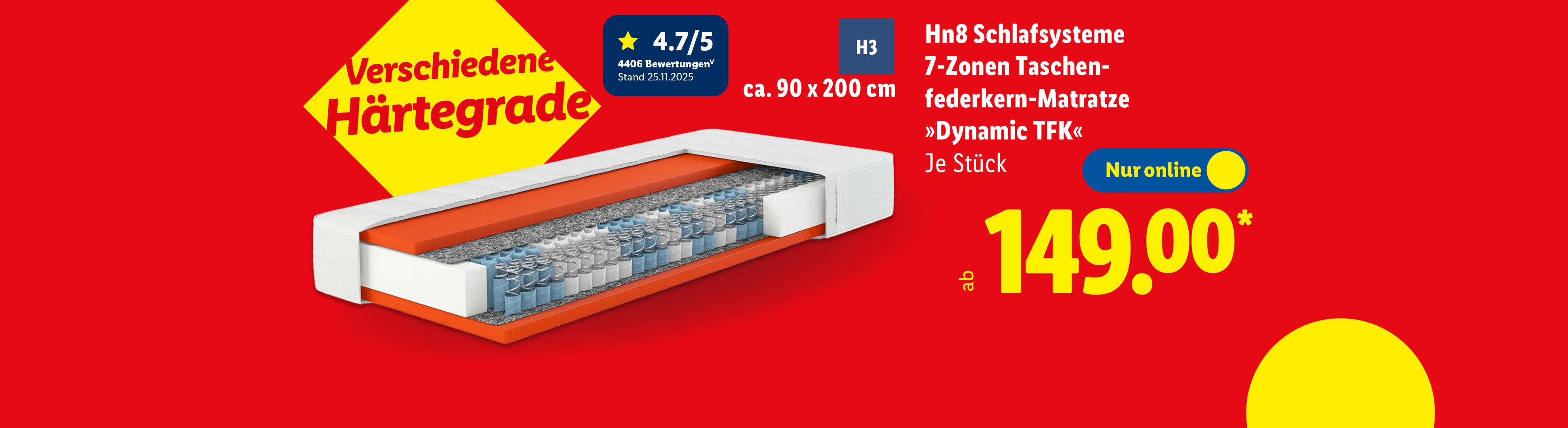 Hn8 Schlafsysteme 7-Zonen Taschenfederkern-Matratze „Dynamic TFK“ ab 149,00 €