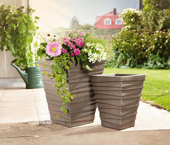 Blume 4er Set im Rosa Keramik-Blume im grauen Topf Floristik Garten NEU 