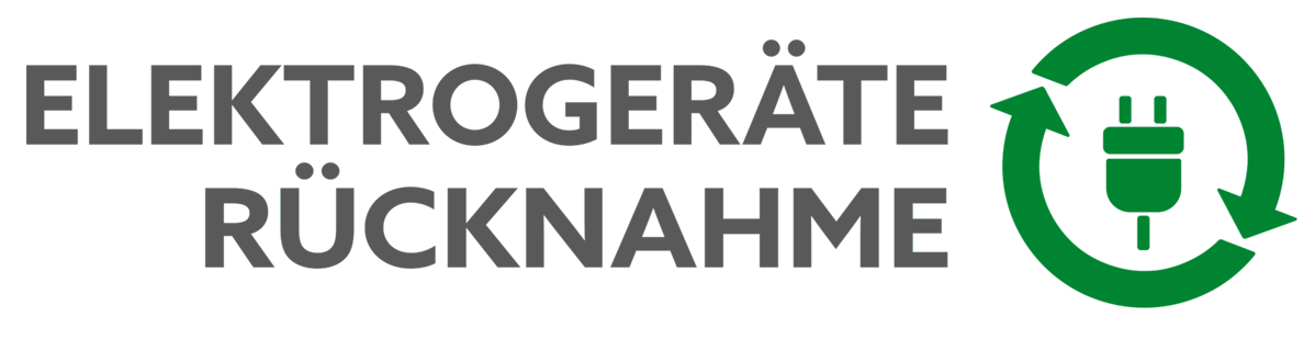 Logo für Elektrogeräte-Rücknahme mit Recycling-Symbol und Stecker.